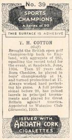 1935 Ardath Cork Sports Champions #39 Henry Cotton Back