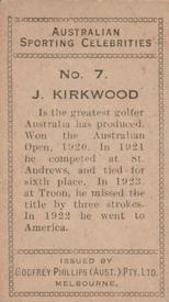 1932 Godfrey Phillips Australian Sporting Celebrities #7 Joe Kirkwood Back