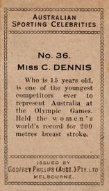 1932 Godfrey Phillips Australian Sporting Celebrities #36 Clare Dennis Back
