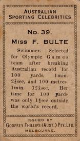 1932 Godfrey Phillips Australian Sporting Celebrities #39 Frances Bult Back