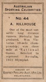 1932 Godfrey Phillips Australian Sporting Celebrities #44 Alex Hillhouse Back