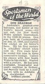 1934 Amalgamated Press Sportsmen of the World #NNO Don Bradman Back