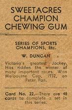 1930 Sweetacres Series of Sports Champions Etc. #22 Bill Duncan Back