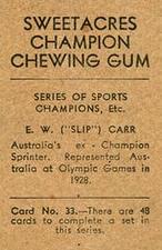 1930 Sweetacres Series of Sports Champions Etc. #33 Slip Carr Back