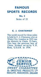 1957 Sweetule Products Famous Sports Records (Blue Back) #2 Chris Chataway Back