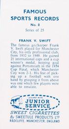 1957 Sweetule Products Famous Sports Records (Blue Back) #8 Frank Swift Back