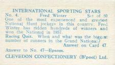 1960 Clevedon Confectionery International Sporting Stars #4 Fred Winter Back