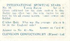 1960 Clevedon Confectionery International Sporting Stars #10 Trevor Bailey Back