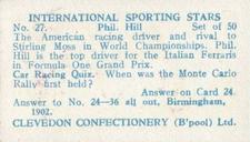 1960 Clevedon Confectionery International Sporting Stars #27 Phil Hill Back