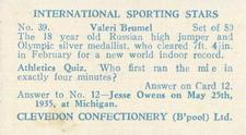 1960 Clevedon Confectionery International Sporting Stars #39 Valeri Brumel Back