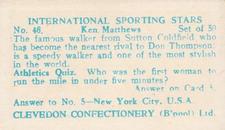 1960 Clevedon Confectionery International Sporting Stars #46 Ken Matthews Back