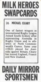 1971 Daily Mirror Milk Heroes Swapcards #26 Michael Cleary Back