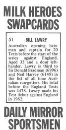 1971 Daily Mirror Milk Heroes Swapcards #51 Bill Lawry Back