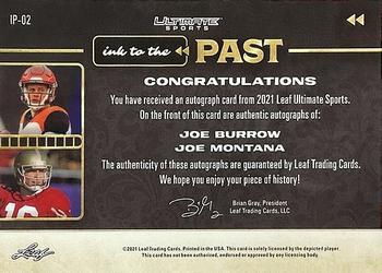 2021 Leaf Ultimate Sports - Ink to the Past Autographs Bronze Spectrum Holofoil #IP-02 Joe Burrow / Joe Montana Back