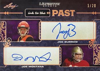 2021 Leaf Ultimate Sports - Ink to the Past Autographs Bronze Spectrum Holofoil #IP-02 Joe Burrow / Joe Montana Front