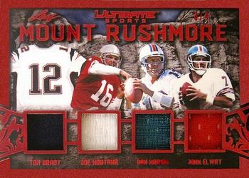 2021 Leaf Ultimate Sports - Mount Rushmore Relics Red Spectrum Holofoil #MR-04 Tom Brady / Joe Montana / Dan Marino / John Elway Front