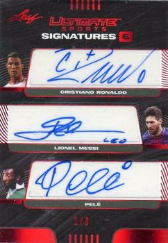 2021 Leaf Ultimate Sports - Ultimate Signatures 6 Red Spectrum Holofoil #US6-05 Cristiano Ronaldo / Lionel Messi / Pelé / Ronaldo / Neymar Jr. / Wayne Rooney Front