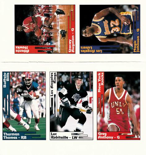 1992 SCD Football, Basketball & Hockey Collector Pocket Price Guide - Full Sheets #16-20 Stacey Augmon / Magic Johnson / Greg Anthony / Luc Robitaille / Thurman Thomas Front