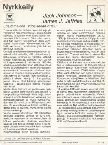 1979 Sportscaster Series 57 Finnish #57-1354 Jack Johnson / James J. Jeffries Back