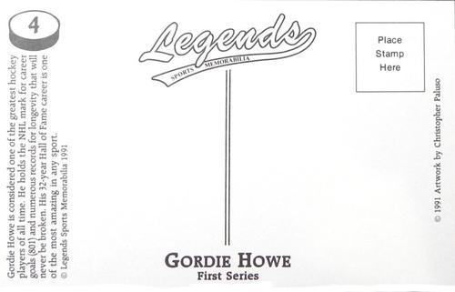 1990-91 Legends Sports Memorabilia Postcards First Series #4 Gordie Howe Back