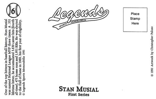 1990-91 Legends Sports Memorabilia Postcards First Series #6 Stan Musial Back