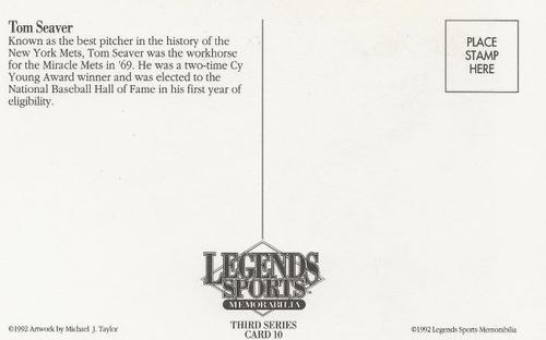 1992 Legends Sports Memorabilia Postcards Third Series #10 Tom Seaver Back