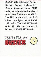 1985-86 Buster Triss I Ess #5 Agneta Andersson Back