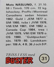 1985-86 Buster Triss I Ess #31 Mats Näslund Back