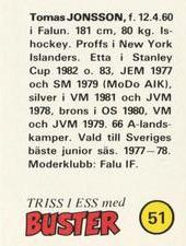 1985-86 Buster Triss I Ess #51 Tomas Jonsson Back