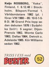 1985-86 Buster Triss I Ess #52 Keke Rosberg Back