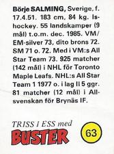 1985-86 Buster Triss I Ess #63 Borje Salming Back