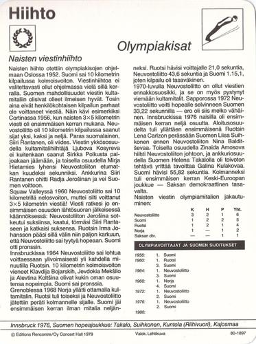 1979 Sportscaster Series 80 Finnish #80-1897 Olympiakisat Back