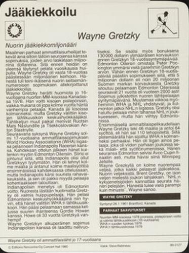 1980 Sportscaster Series 89 Finnish #89-2127 Wayne Gretzky Back