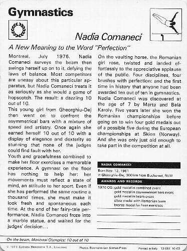 1977-80 Sportscaster Series 10 (UK) #10-03 Nadia Comaneci Back