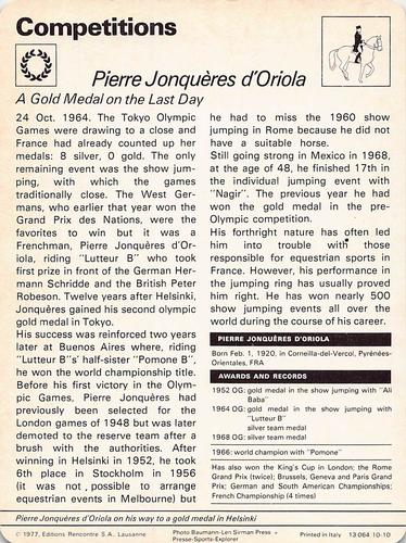 1977-80 Sportscaster Series 10 (UK) #10-10 Pierre d'Oriola Back