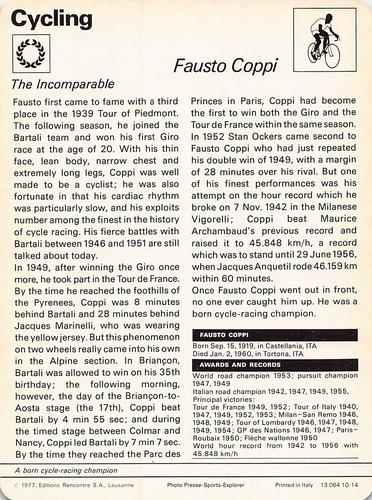 1977-80 Sportscaster Series 10 (UK) #10-14 Fausto Coppi Back