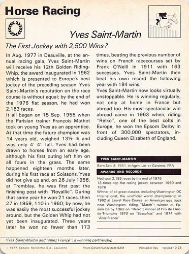 1977-80 Sportscaster Series 10 (UK) #10-23 Yves Saint-Martin Back