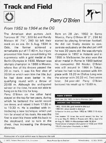 1977-80 Sportscaster Series 8 (UK) #08-01 Parry O'Brien Back