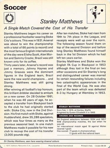 1977-80 Sportscaster Series 8 (UK) #08-06 Stanley Matthews Back