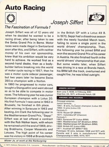 1977-80 Sportscaster Series 11 (UK) #11-02 Joseph Siffert Back