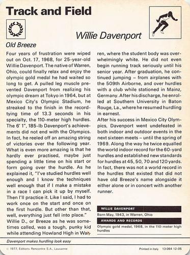 1977-80 Sportscaster Series 12 (UK) #12-05 Willie Davenport Back