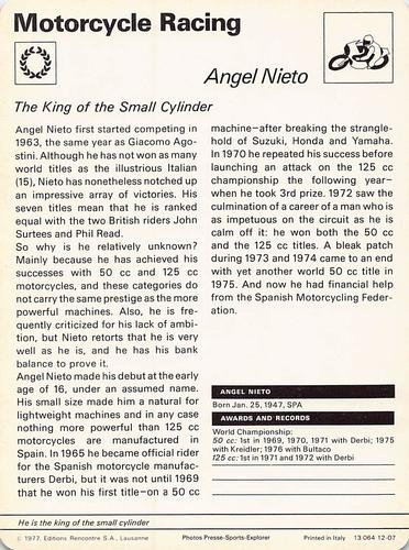 1977-80 Sportscaster Series 12 (UK) #12-07 Angel Nieto Back