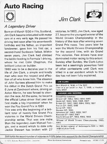 1977-80 Sportscaster Series 12 (UK) #12-20 Jim Clark Back