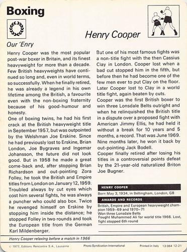 1977-80 Sportscaster Series 12 (UK) #12-21 Henry Cooper Back