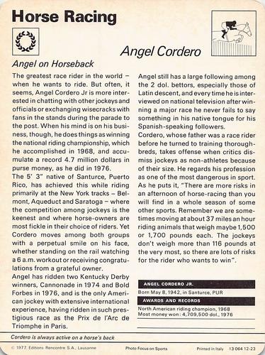 1977-80 Sportscaster Series 12 (UK) #12-23 Angel Cordero Back