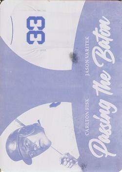 2020 Leaf In The Game Used Sports - Passing The Baton Relics Printing Plate Magenta #PTB-11 Carlton Fisk / Jason Varitek Front