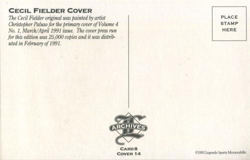 1992-93 Legends Sports Memorabilia Archives Postcards #8 Cecil Fielder Back