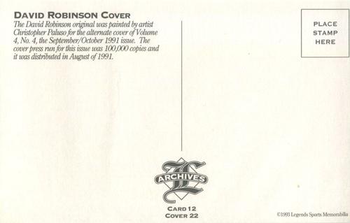 1992-93 Legends Sports Memorabilia Archives Postcards #12 David Robinson Back