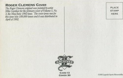 1992-93 Legends Sports Memorabilia Archives Postcards #13 Roger Clemens Back