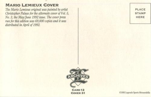 1992-93 Legends Sports Memorabilia Archives Postcards #12 Mario Lemieux Back